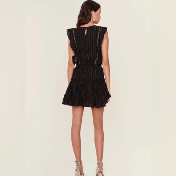MISA Los Angeles Cielle Ruffle Bib Black Gold Mini Dress Size Small Metallic - Picture 2 of 10